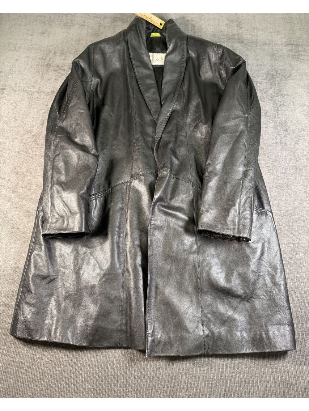 Excelled Black Leather Long Coat Jacket